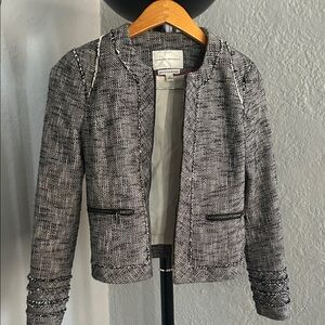 Banana Republic Black and White Tweed Open-Front Blazer